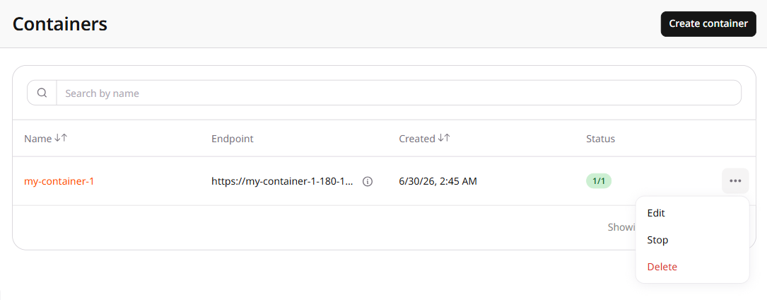 Edit container menu