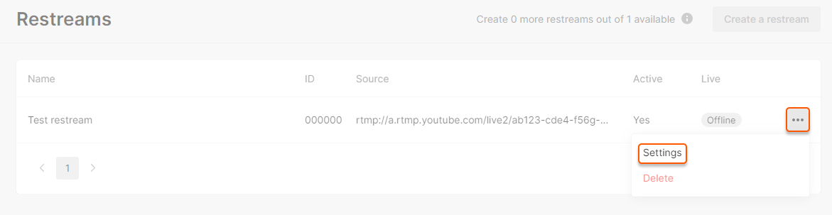 Restreams page