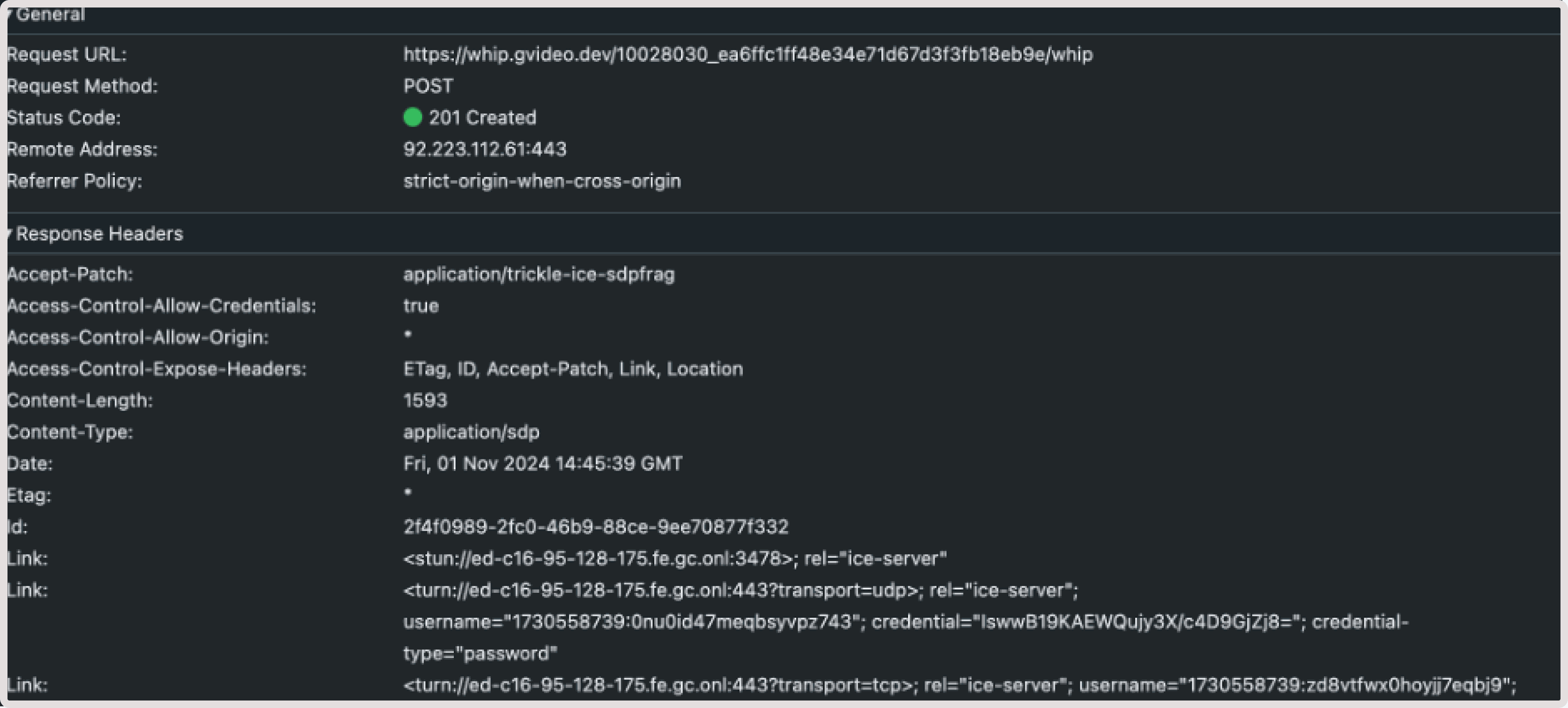 Example data in Link headers
