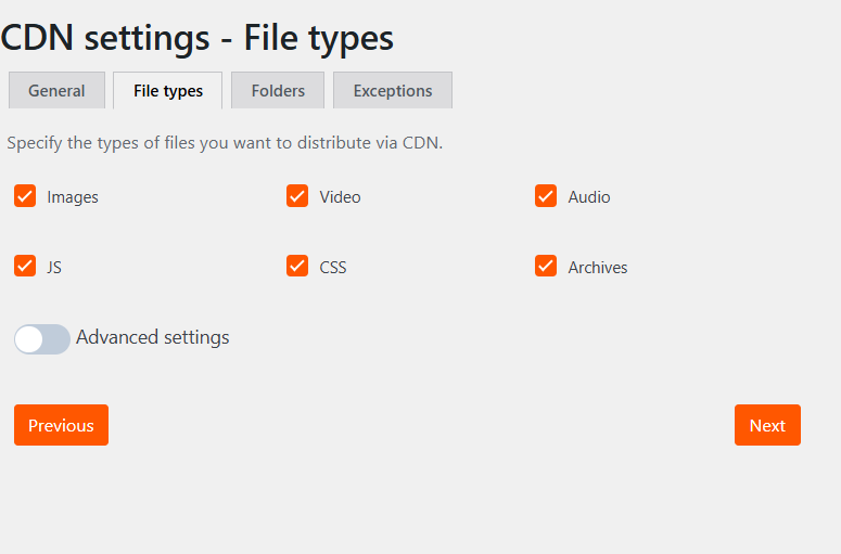 Select file types for CDN delivery