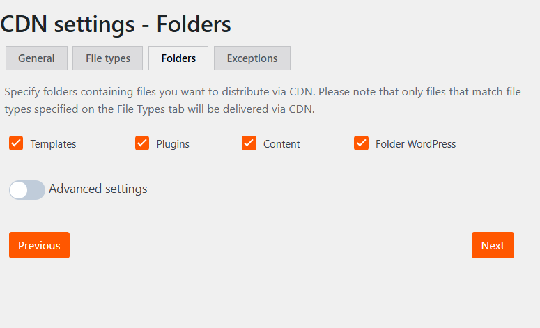 Select WordPress folders for CDN delivery