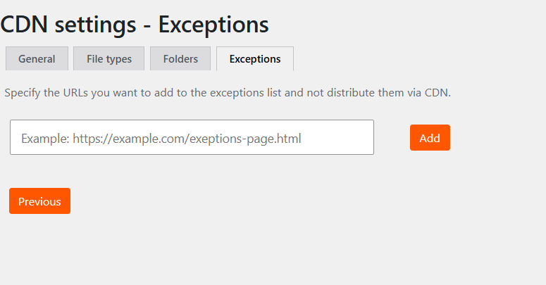 Add an origin URL to the CDN exceptions list