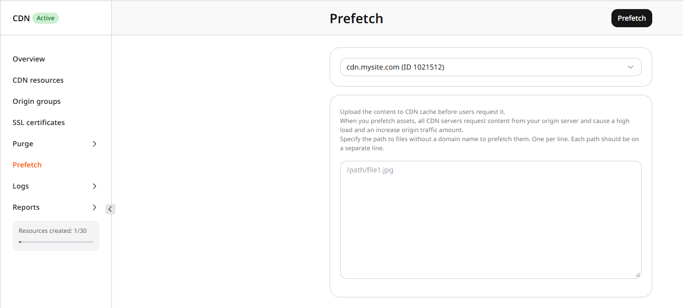 Prefetch form with resource dropdown and path field