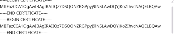 Certificate chain pasted into the Certificate field