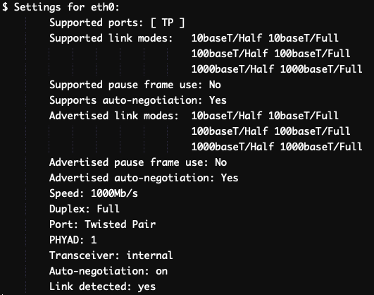 ethtool eth0 output