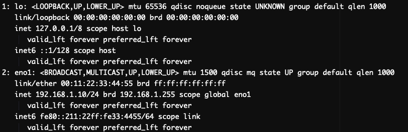ip command output on CentOS