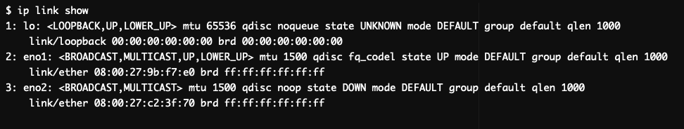 ip link show output on CentOS