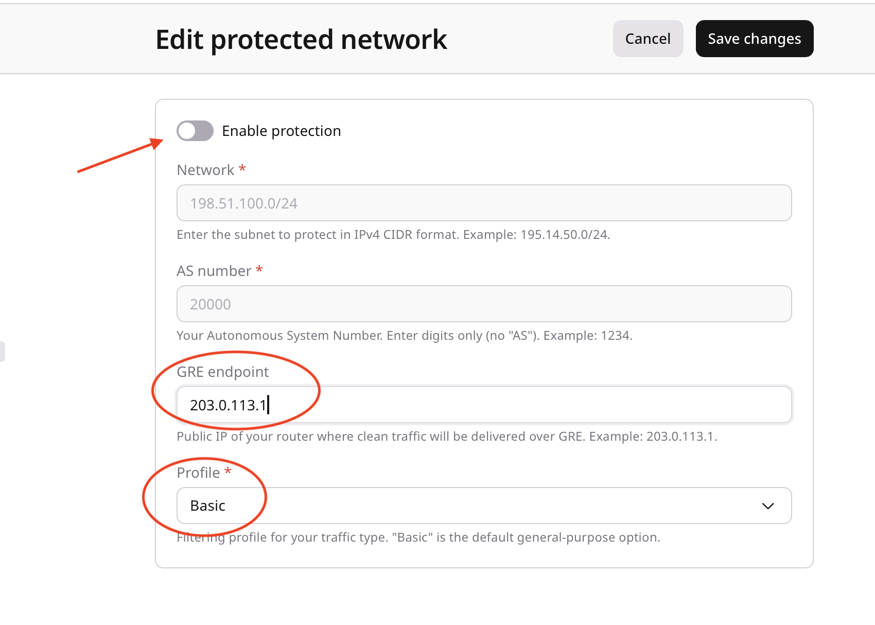 Saved network configuration