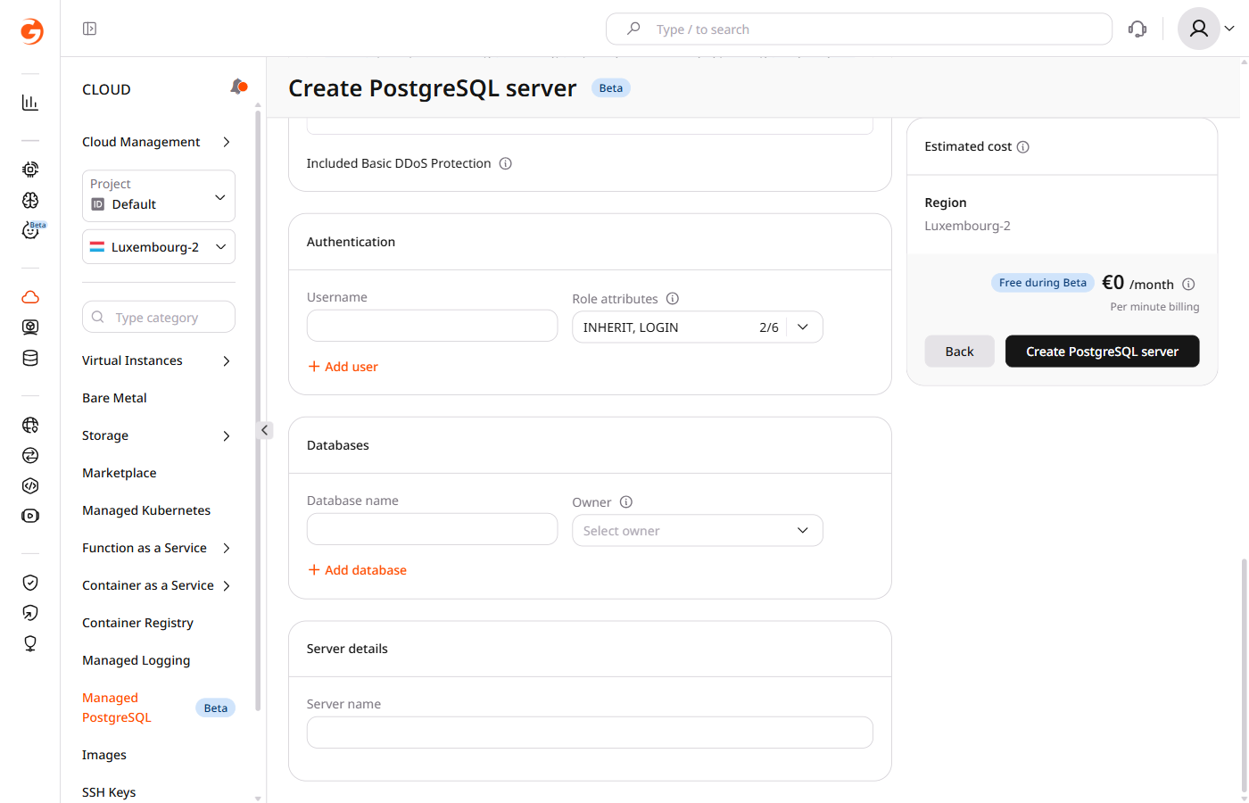 manage postgresql specify server details
