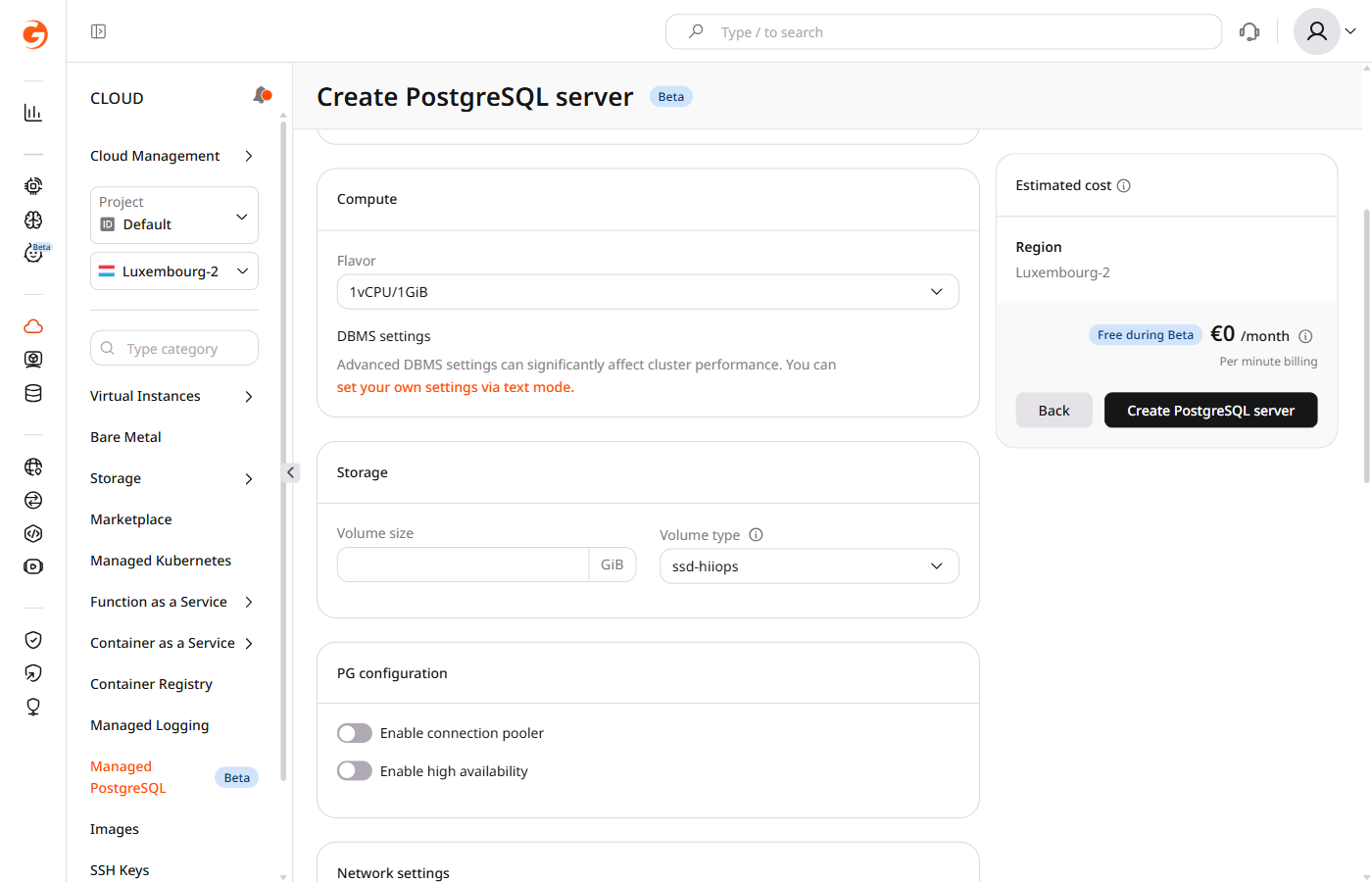 manage postgresql choose volume