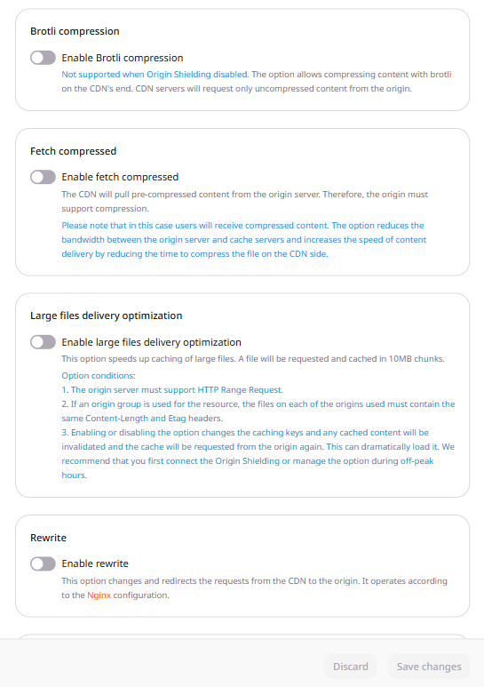 Resource settings with Content section