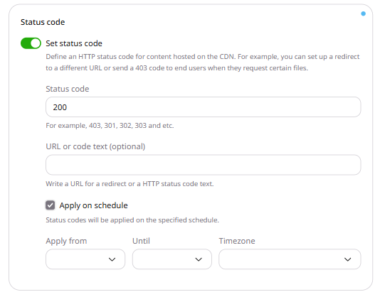 Configure the Set status code option