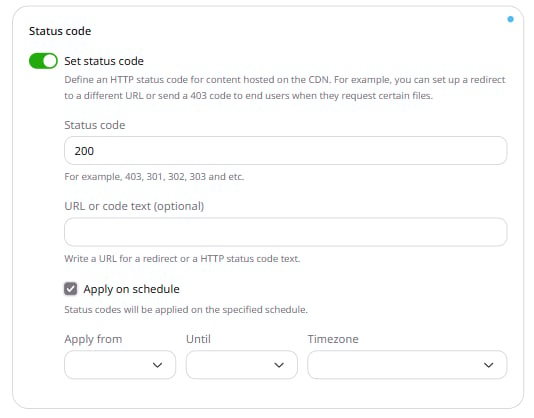 Configure the Set status code option