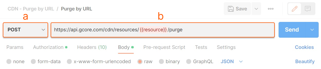 Postman request tab with POST method and resource URL