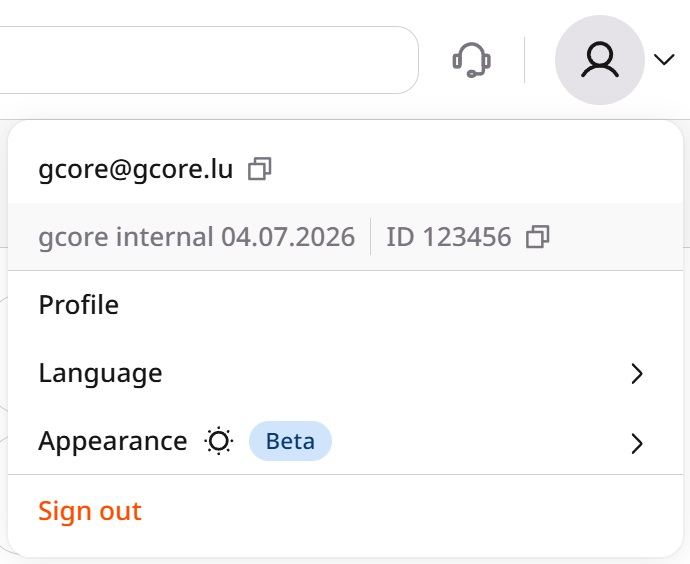 Profile menu showing the ID field