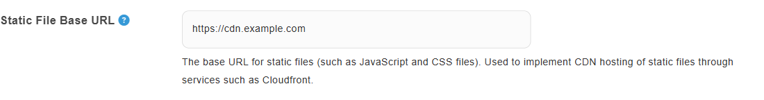 Static File Base URL set to a documentation-safe CDN domain
