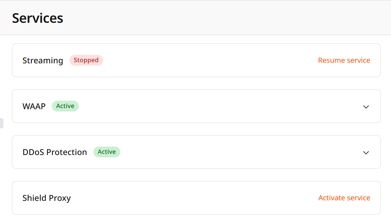 Services list showing Resume service and Activate service links