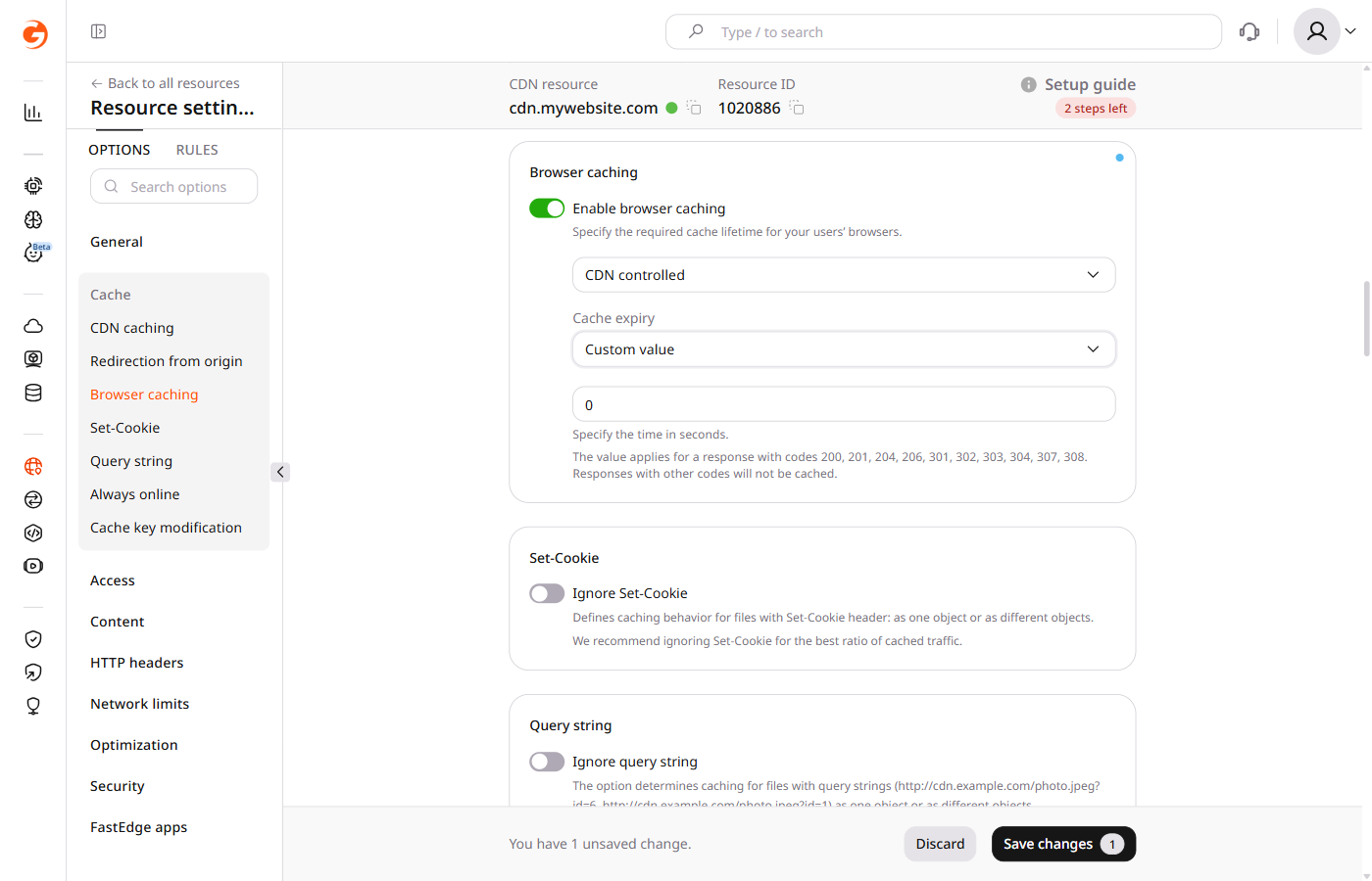 Custom value field in CDN controlled mode with 86400 seconds entered