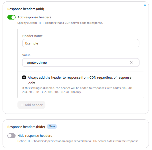 Response headers add form with multiple values entered on separate lines in the Value field
