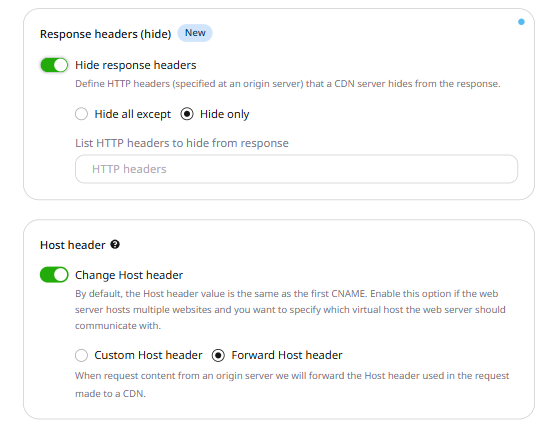 Hide only mode with an empty field for entering headers to hide from responses