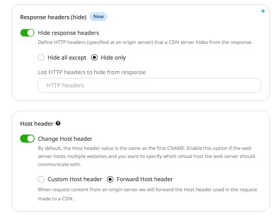 Hide only mode with an empty field for entering headers to hide from responses