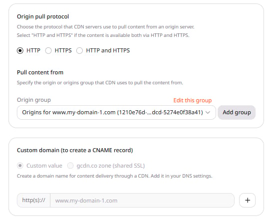 CDN resource Options tab with the HTTP headers section expanded in the left panel