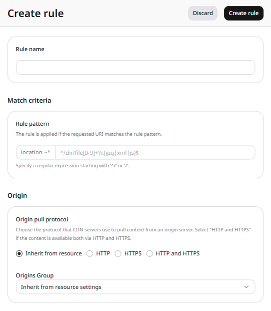 Create rule form with CORS header support added under Options