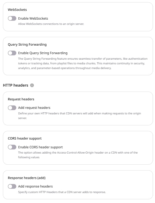 Resource settings OPTIONS tab showing the HTTP headers section with the Add request headers toggle