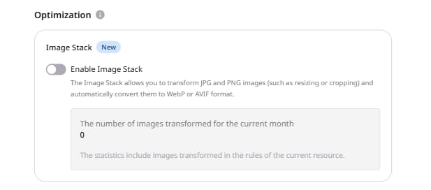 Image Stack toggle under Optimization in CDN resource settings