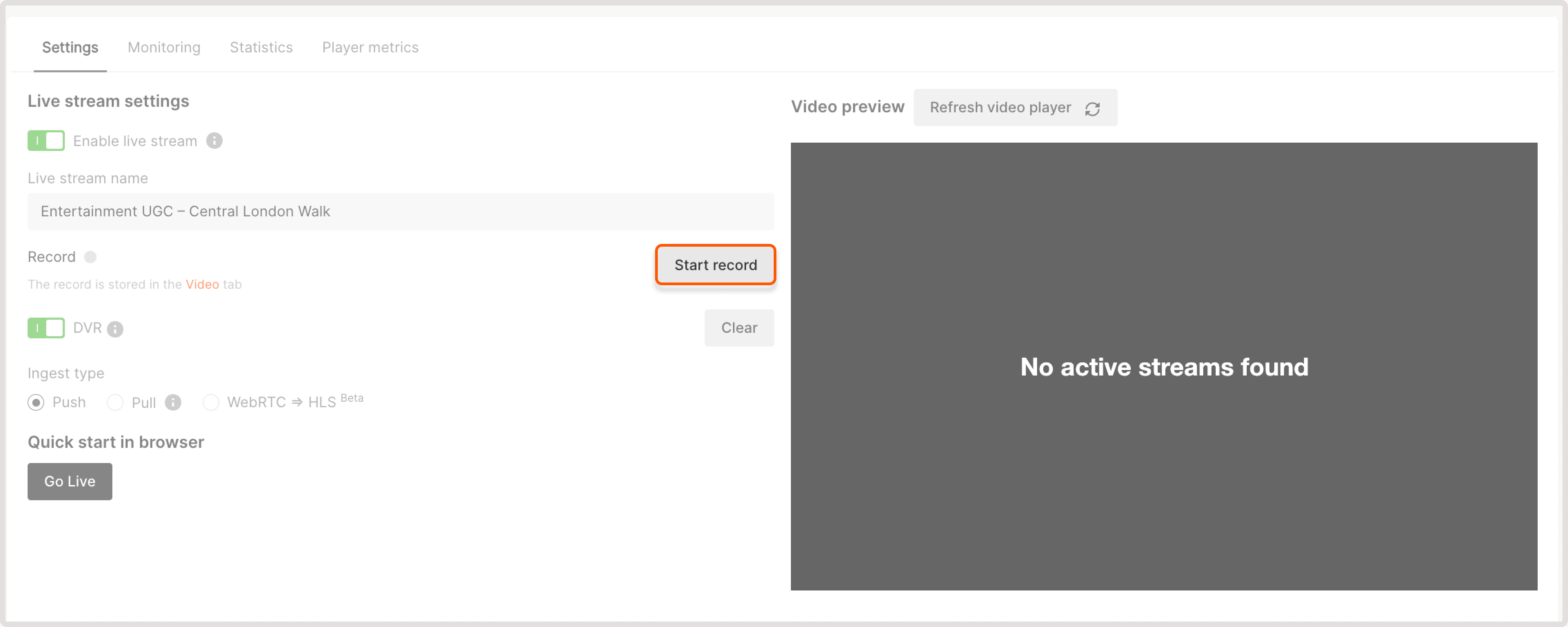 Start record button