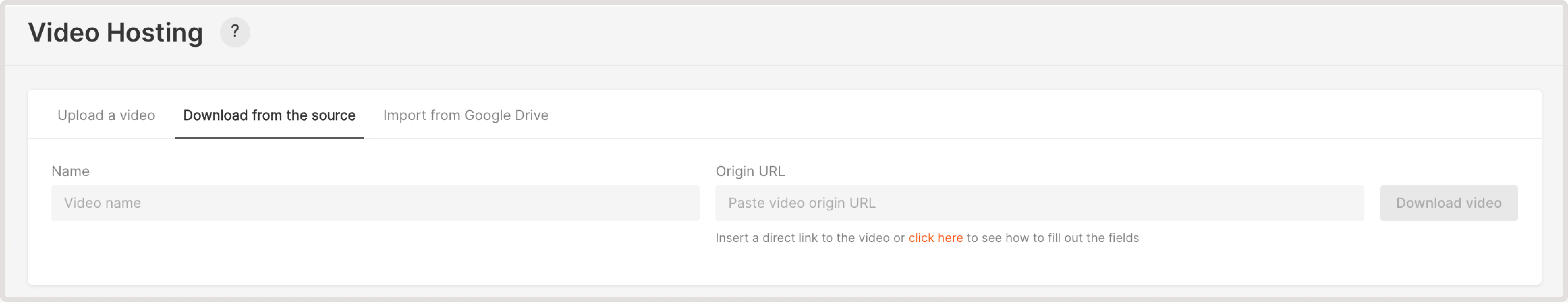 Video Hosting tab