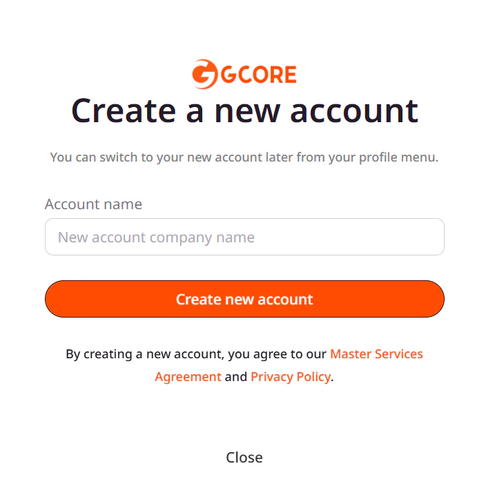 Create a new account dialog