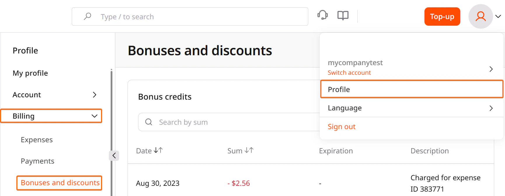 Navigation to Bonuses and discounts page