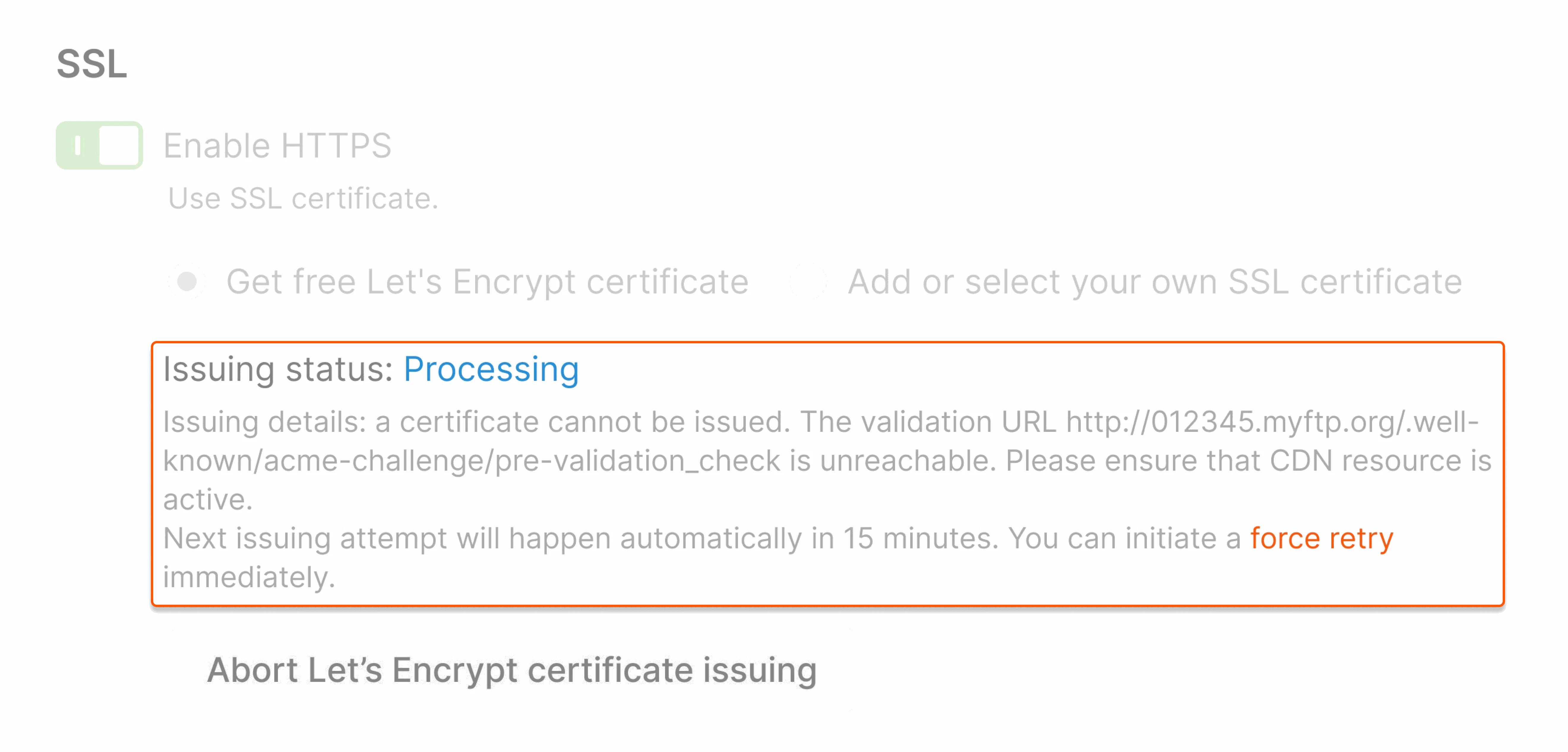 Processing with issue status