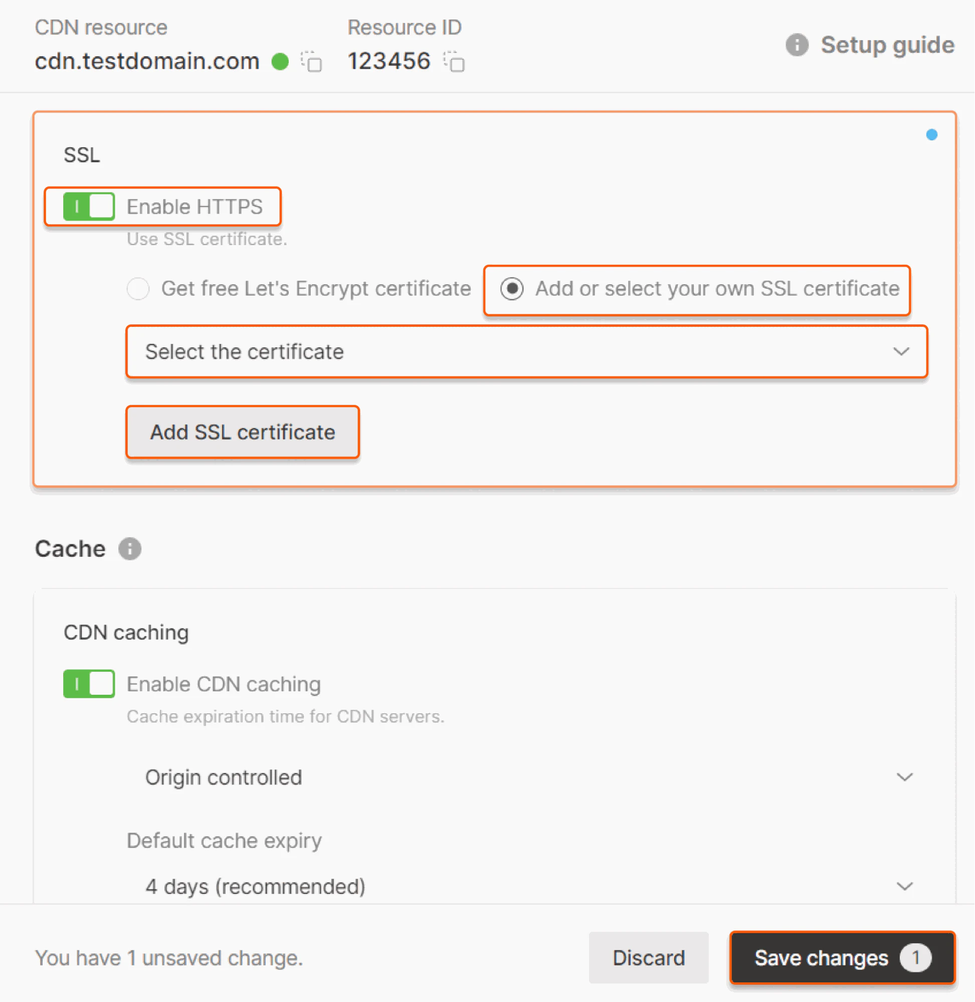 Add or select your own SSL certificate