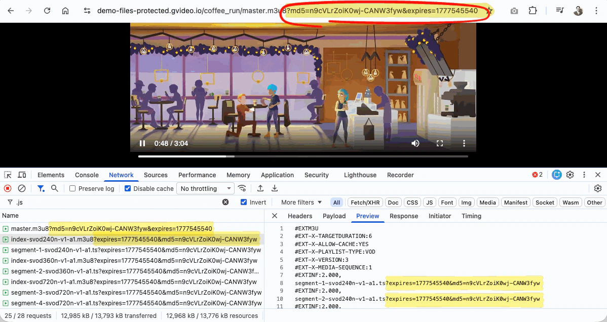 Query string parameters are inserted into manifest body links automatically