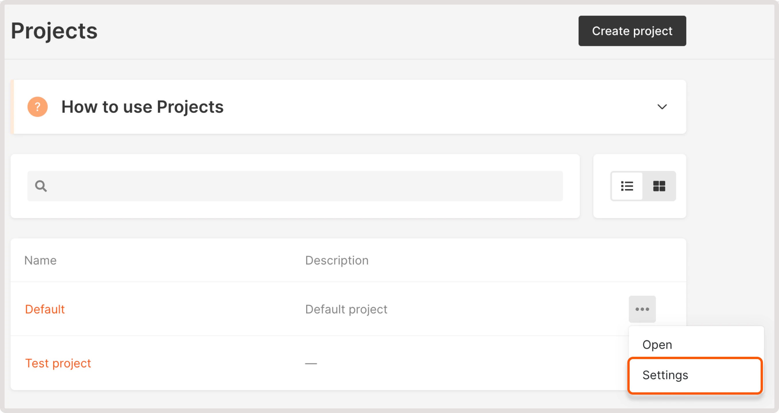 Project settings