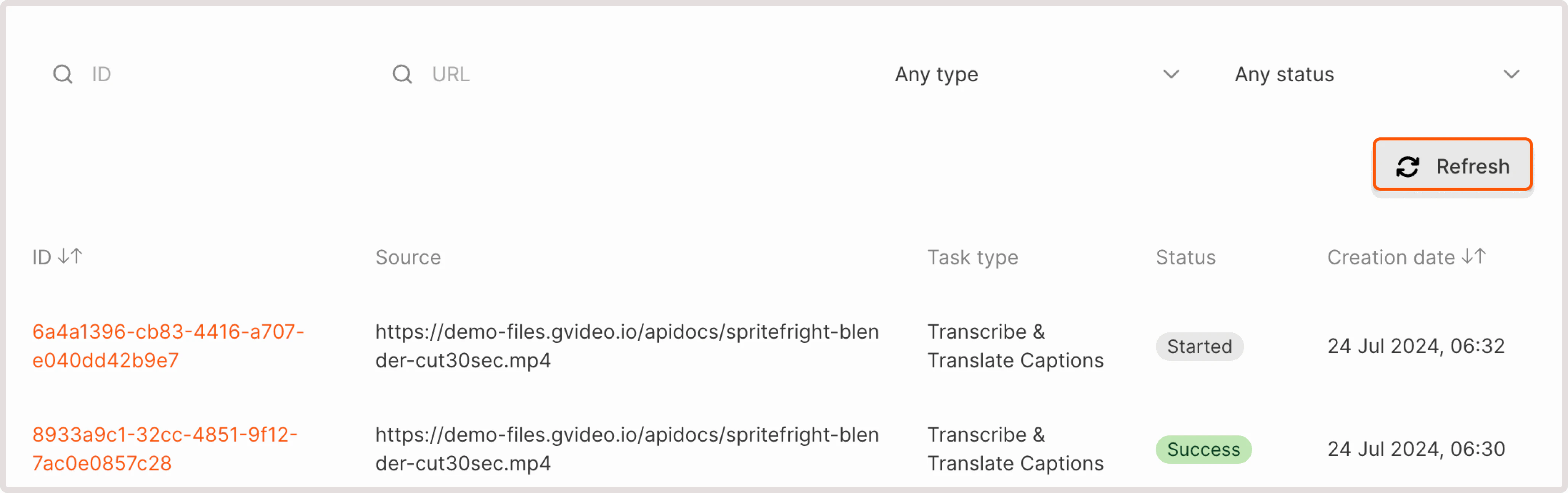 AI tasks table with generate button highlighted