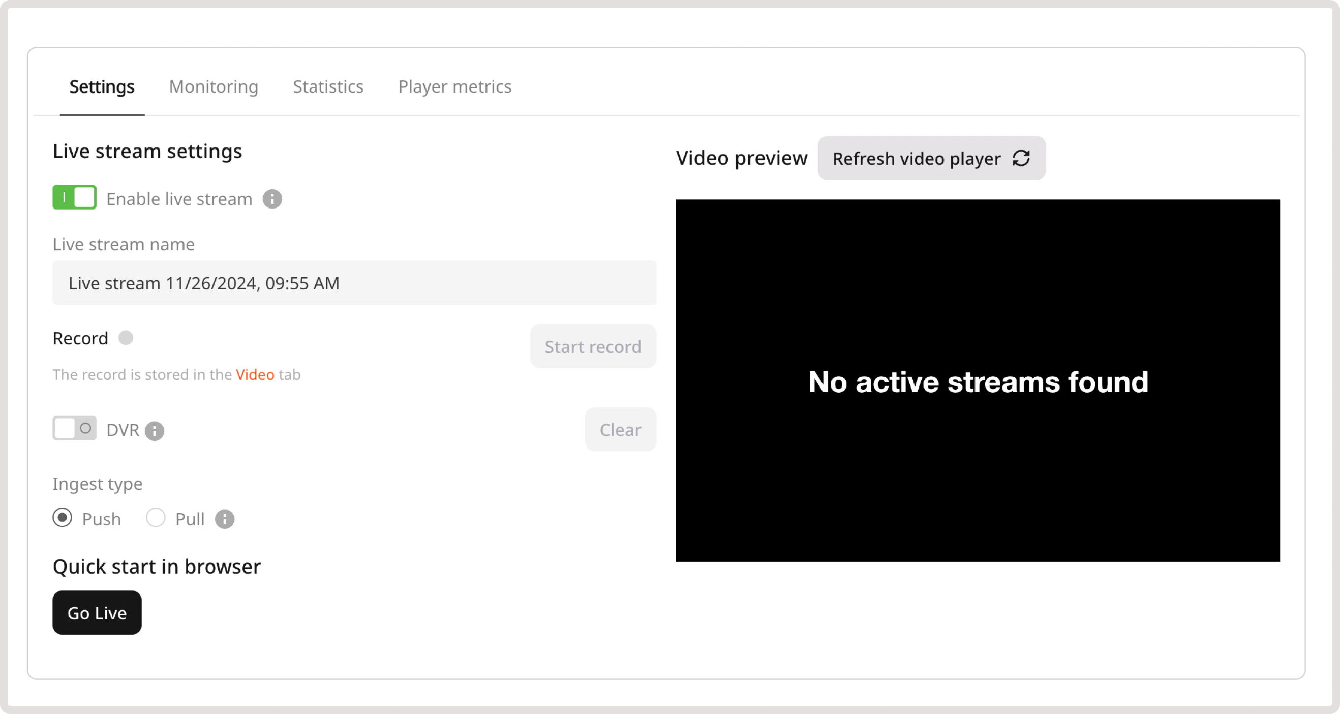 Live stream page
