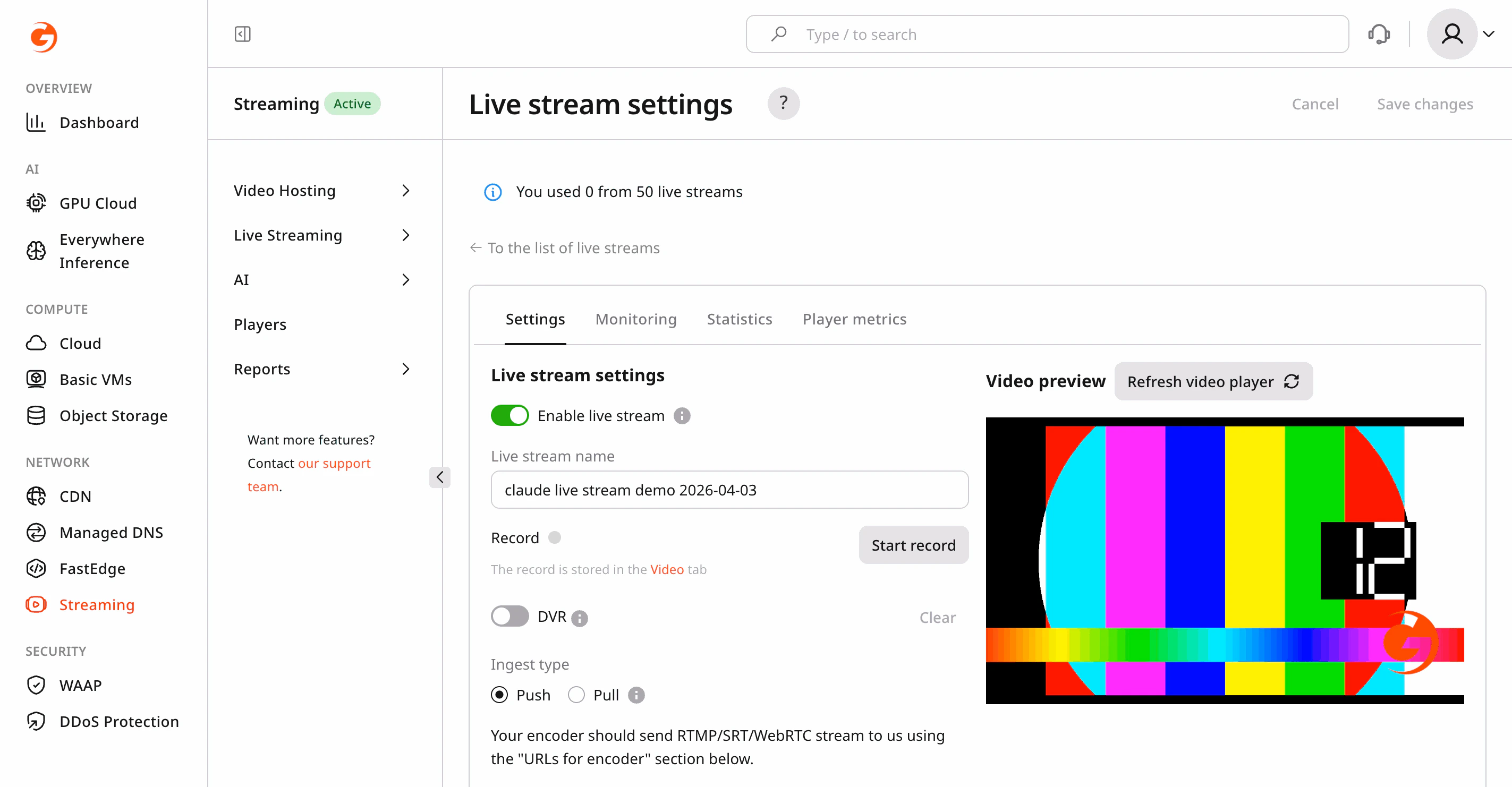 FFmpeg test stream execution result