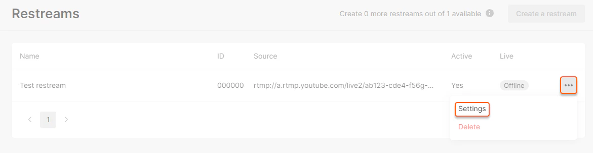 Restreams page