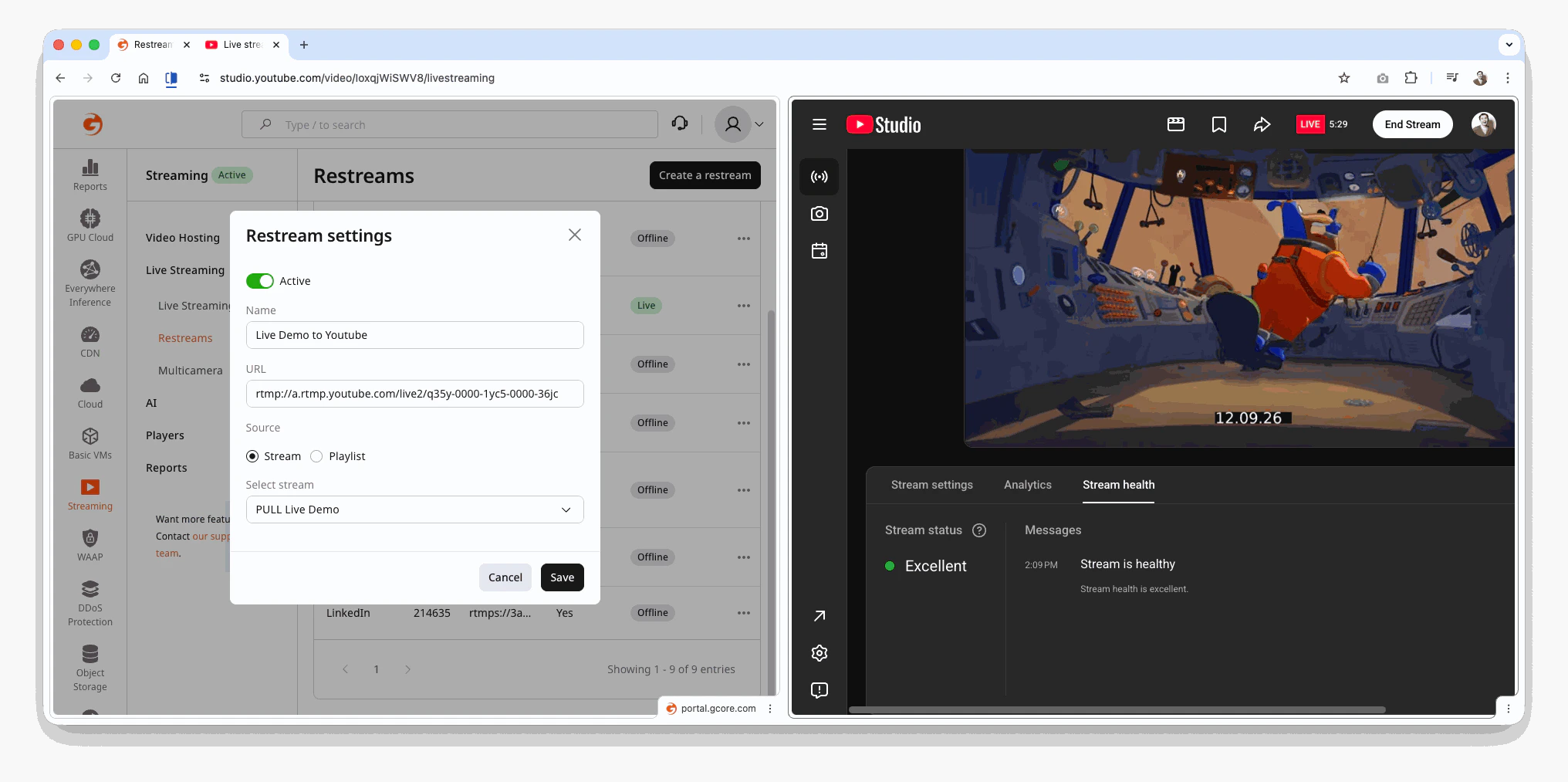 Restreams to YouTube