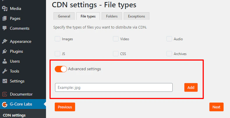 Advanced settings