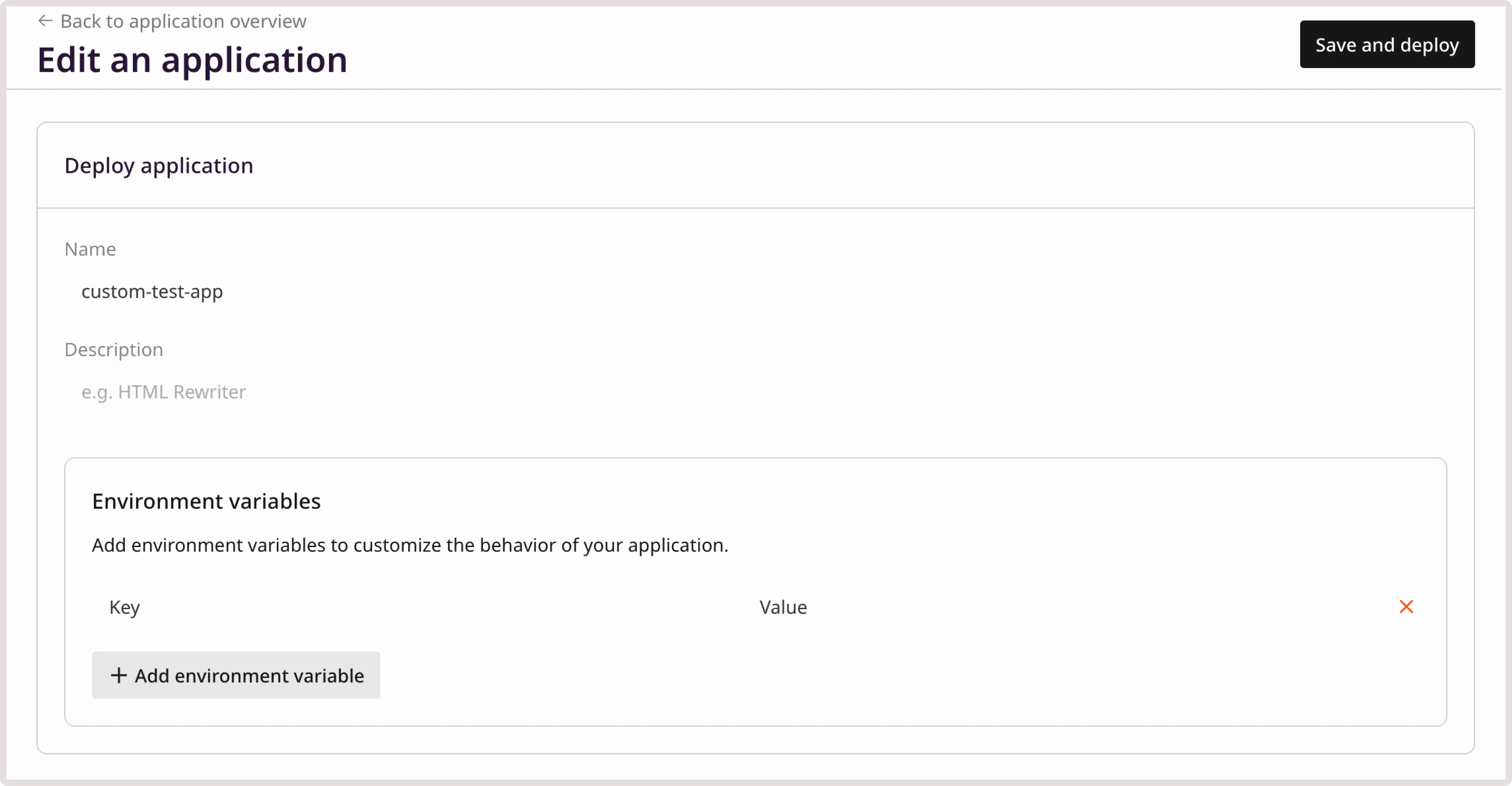 Custom app configuration menu
