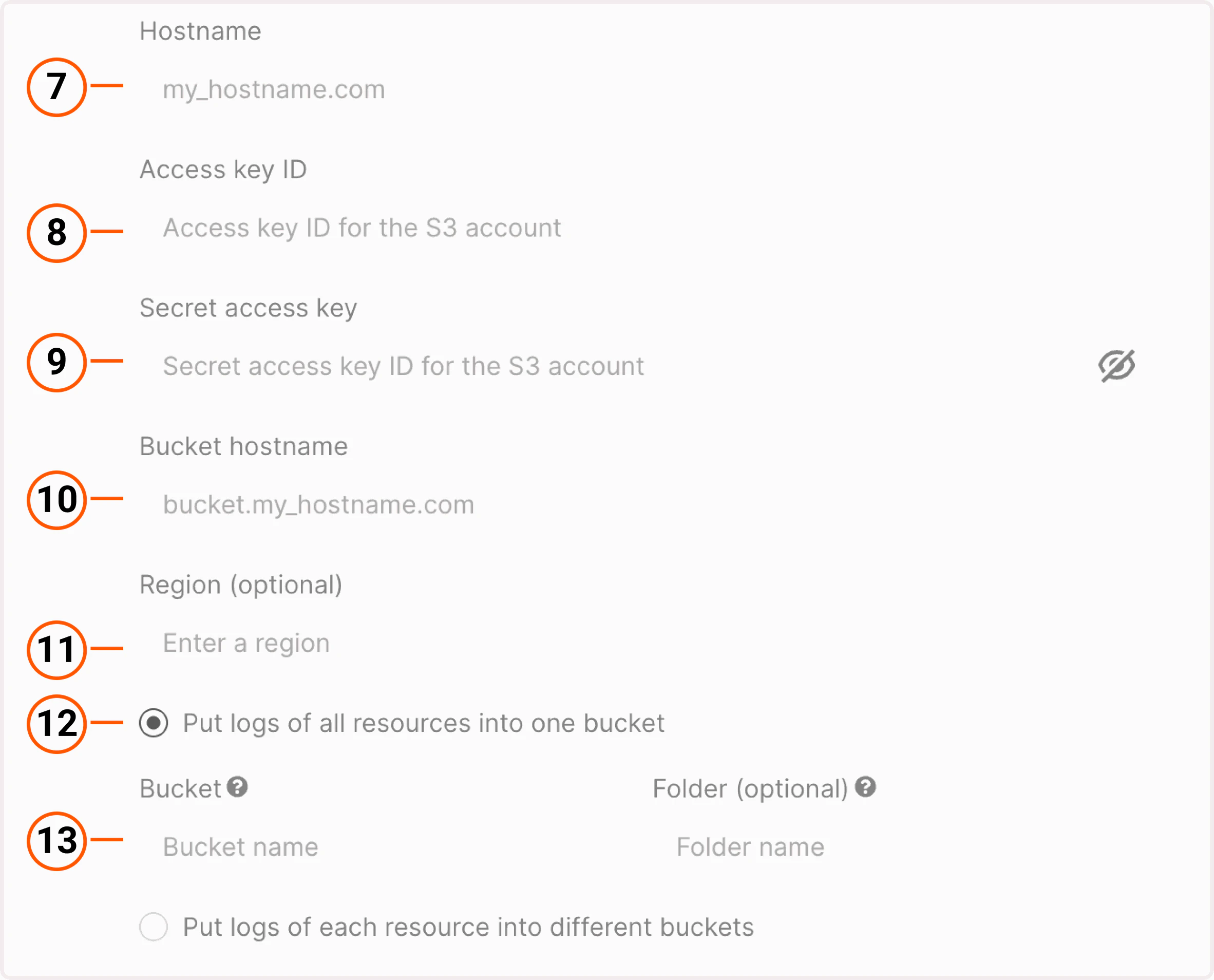 Raw logs settings for 3-rd party S3 storage