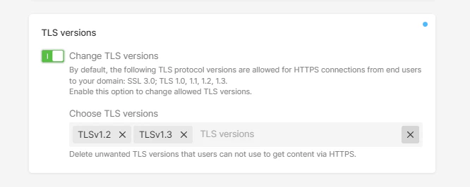 TLS versions in resource settings