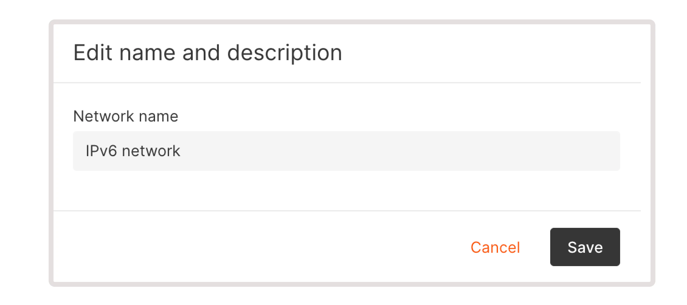 Edit network name and description dialog