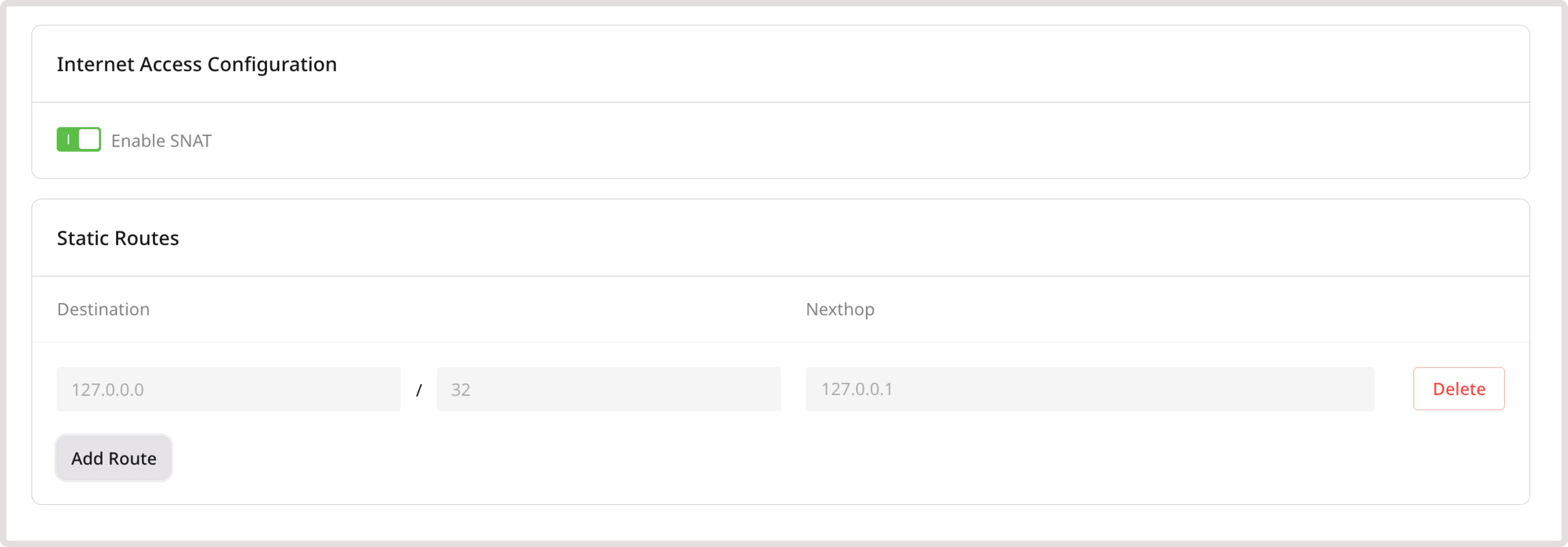 SNAT and static routes configuration