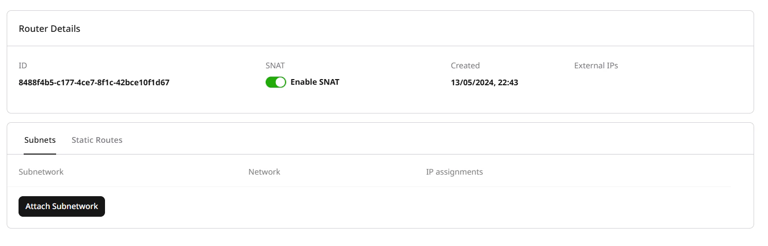 Router Details with SNAT toggle