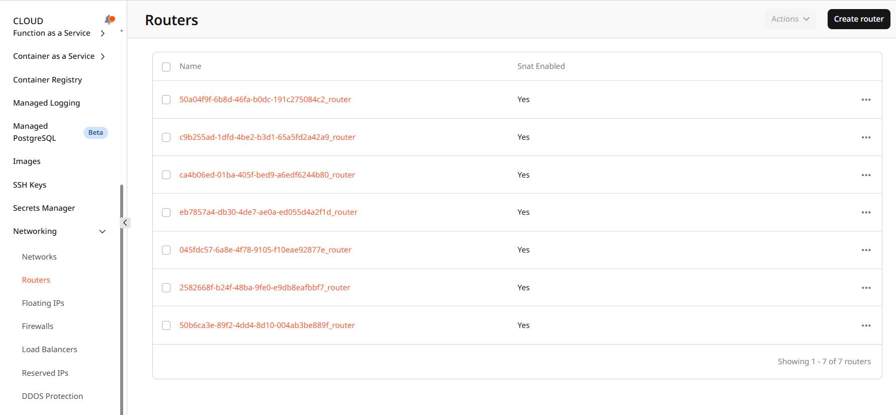 Routers page in the Customer Portal